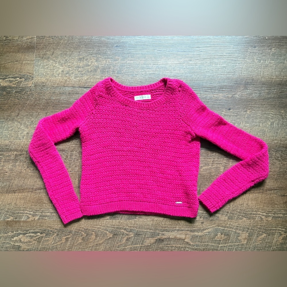 Abercrombie & Fitch hot pink sweater chunky open neck cropped Barbiecore S EUC - Picture 9 of 14